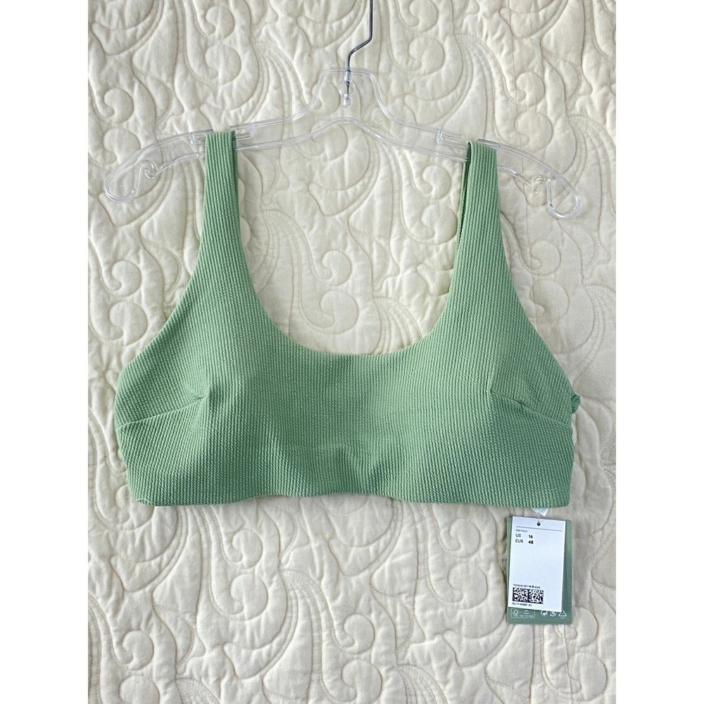 NEW H&M Bikini Top Sage Green Ribbed Textured Scoop Neck Womens 16 Swimwear